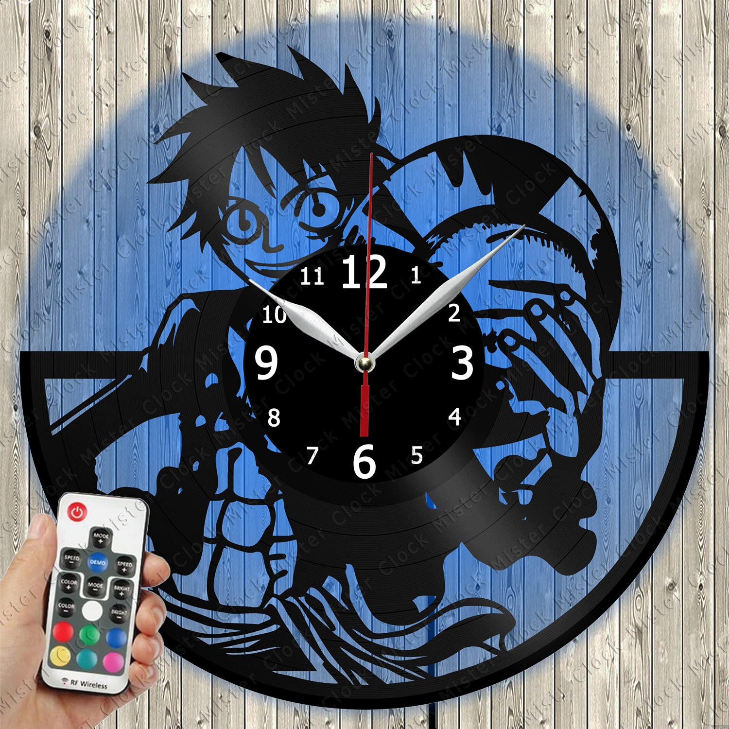One Piece LED Vinyl Record Wall Clock - Handmade Light-Up Wall Decor with Unique Design, Perfect Gift for Music Lovers - Ideal for Living Room, Bedroom & Office Decor