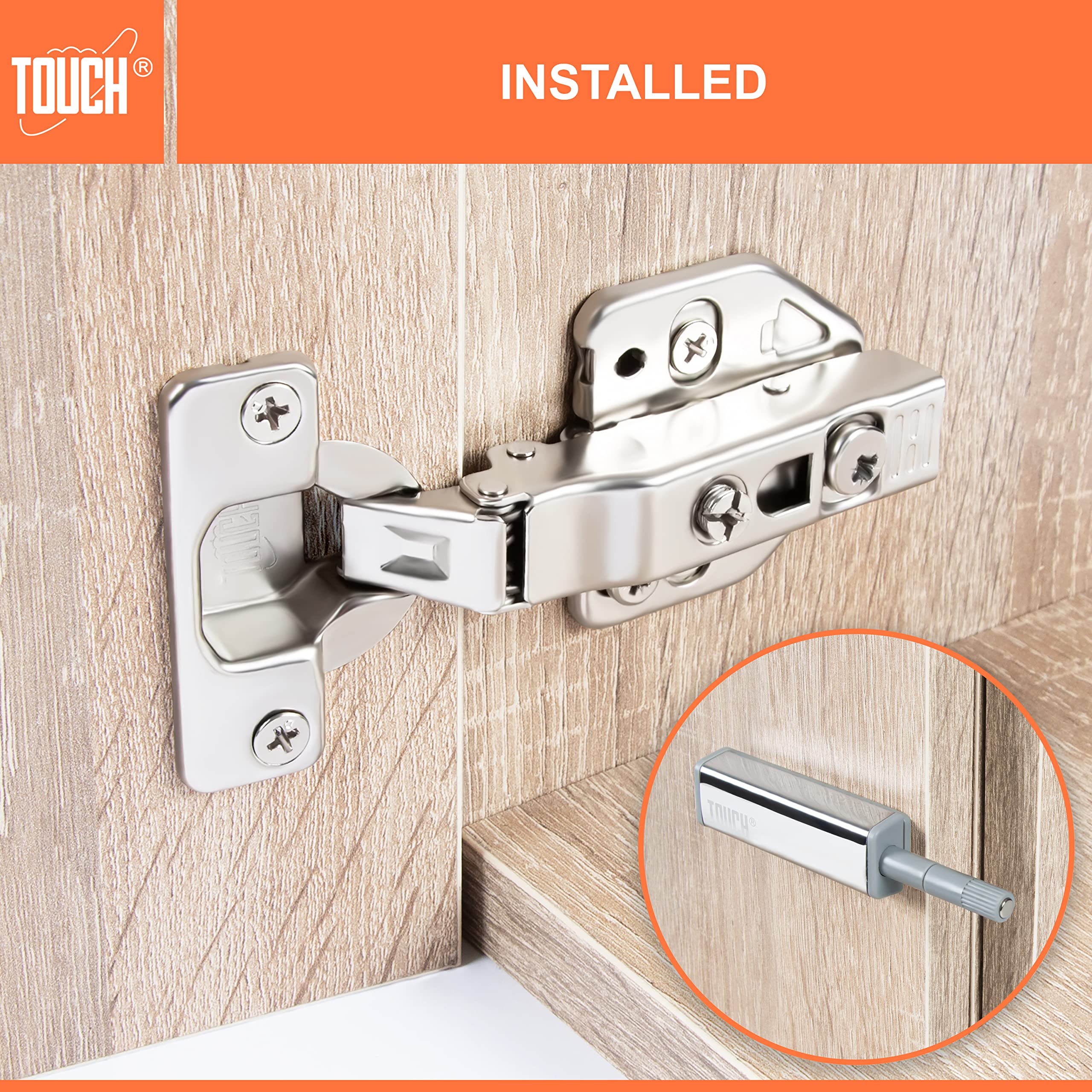 Soft Push to Open Cabinet Hinges (1 Pair) - 3D Adjustable Full Overlay Chrome Hinges with Magnetic Latch for Kitchen Cabinets, Wardrobes & Closets | Easy Installation with Dowels | Perfect for Modern Home Organization & Space-Saving Storage Solutions
