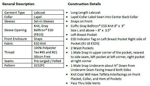 Anti-Static ESD Lab Coat for Electronics - Full-Length Knit Protection (Size 4XL) - Ideal for Cleanrooms, Laboratories & Electronic Assembly Work