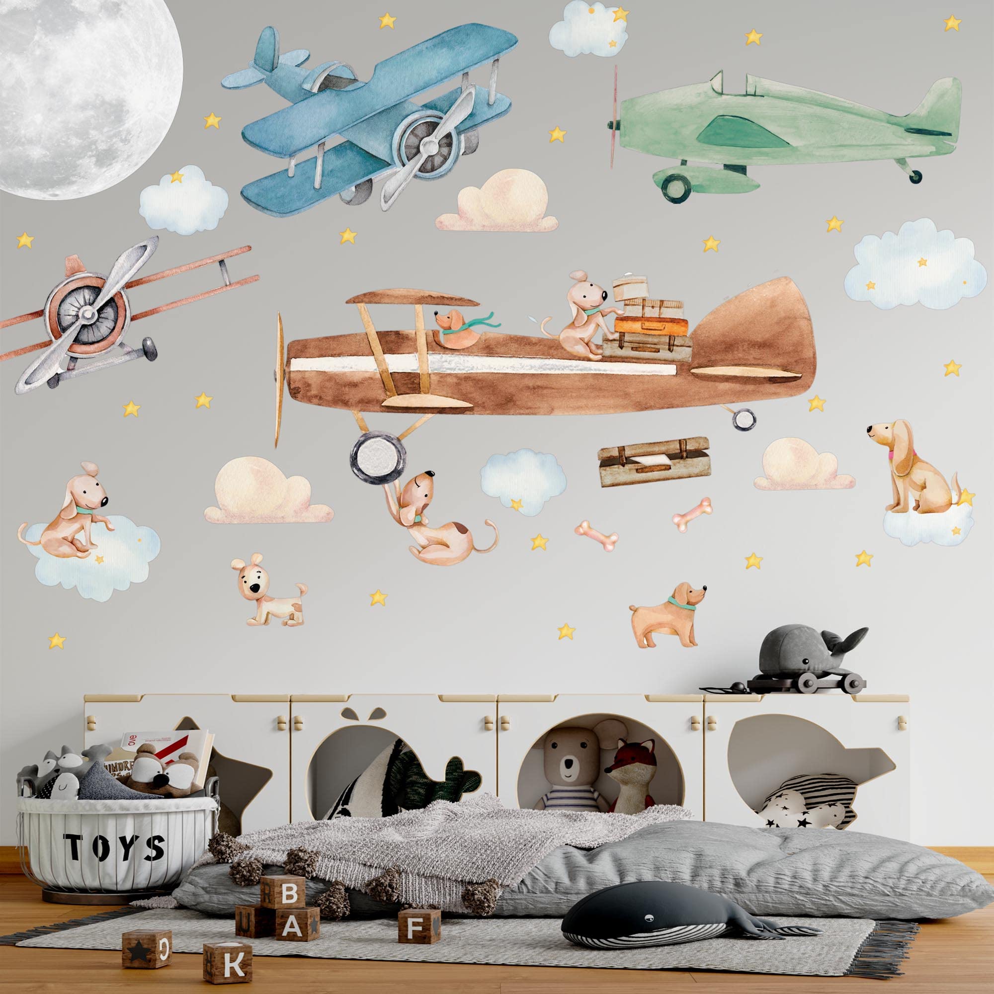 Lipastick Vintage Airplane Wall Decals - 47-Piece Watercolor Plane Stickers for Kids Room, Nursery & Bedroom Decor | Premium Vinyl Aircraft Art | XXL Size | Perfect for Boys' Room, Toddler Bedroom & Aviation-Themed Spaces