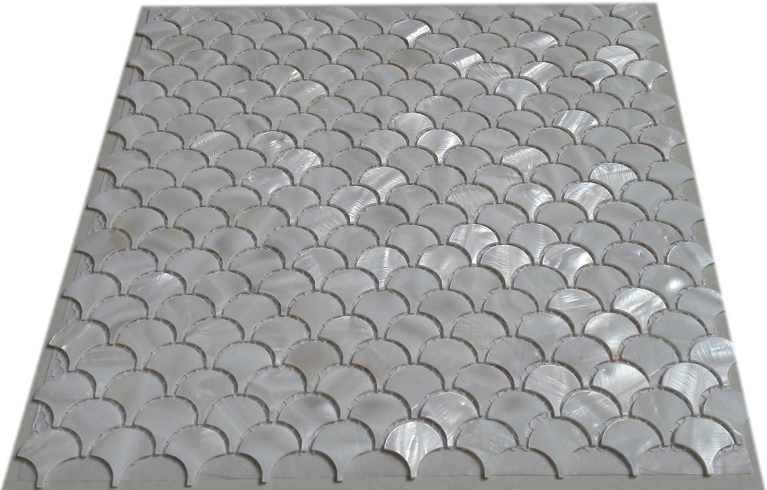 11PCS White Fish Scale Mother of Pearl Mosaic Tiles - Freshwater Shell Backsplash for Kitchen, Bathroom, Shower Wall & TV Background - Home Improvement Decorative Fan Pattern Tiles for Stunning Interior Design