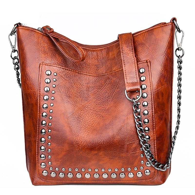 Vintage Women's Rivet Chain Shoulder Bag - Stylish Retro Crossbody Purse for Casual Outings & Evening Events
