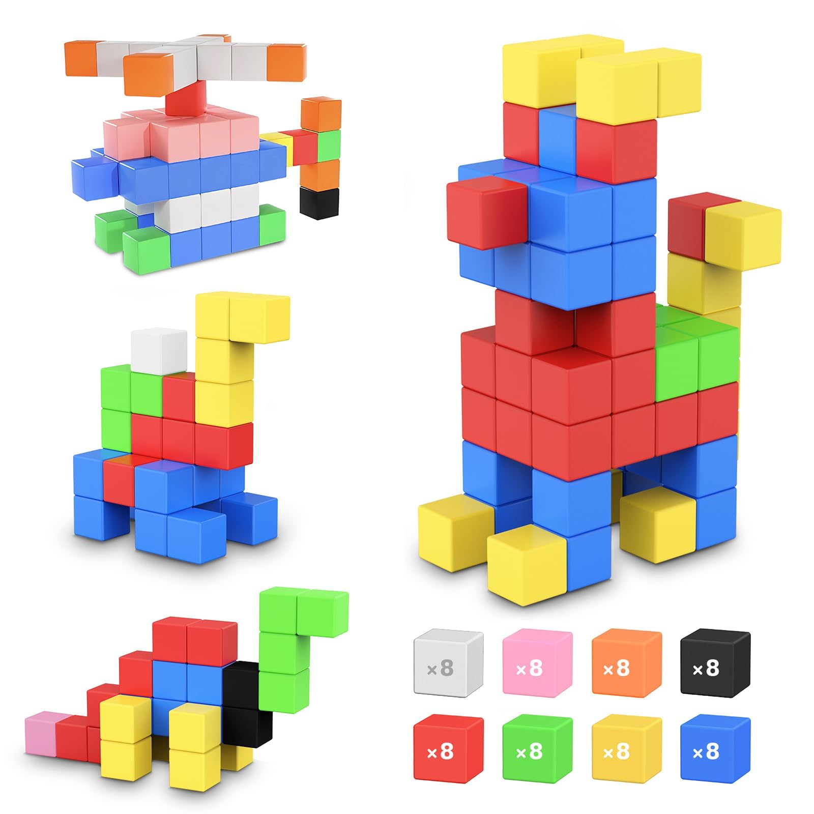 ROMDS 64 PCS Magnetic Building Blocks for Toddlers 3-8 Years - STEM Sensory Toys for Kids Indoor Play