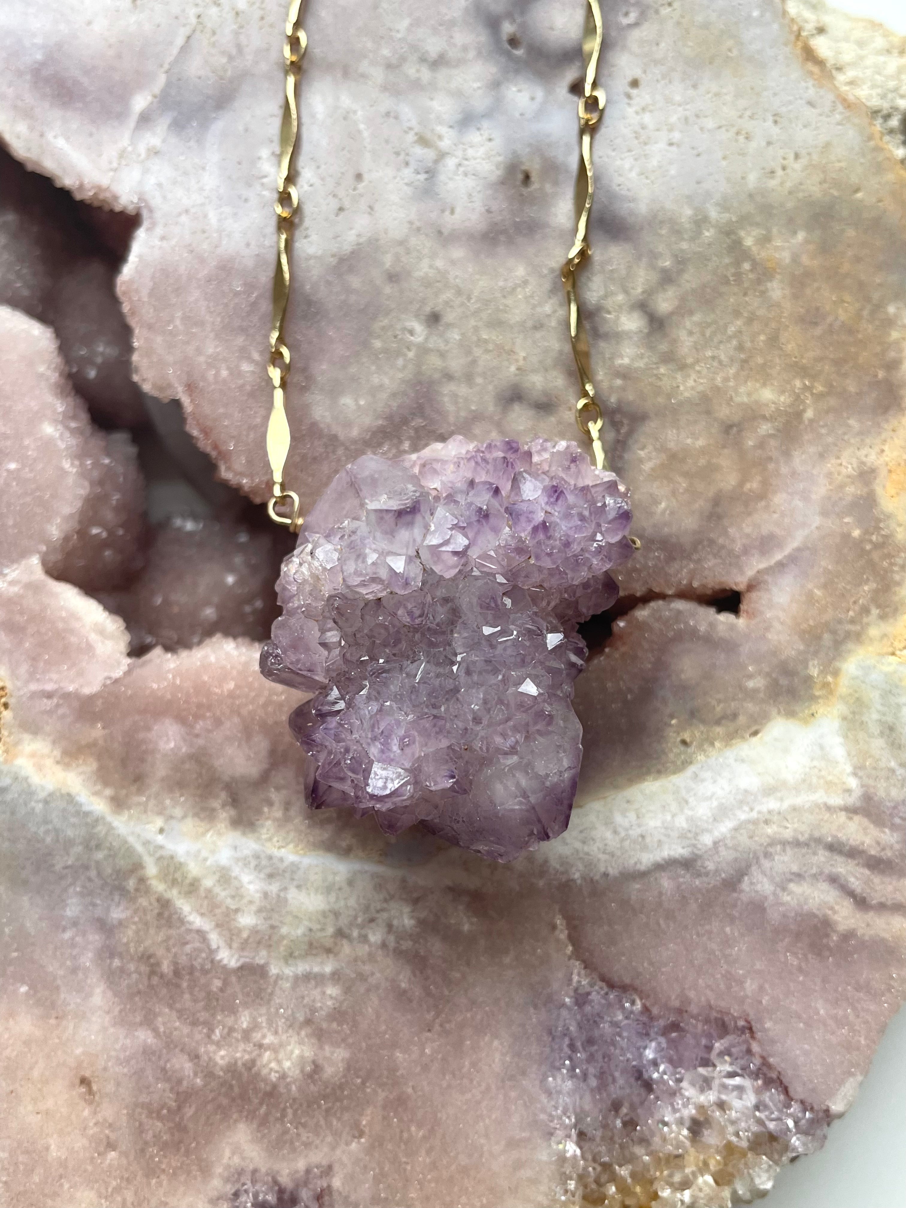 Spirit Quartz Amethyst Statement Necklace - 14K Gold Filled Pendant for Women | Elegant Boho Jewelry for Weddings, Parties & Special Occasions
