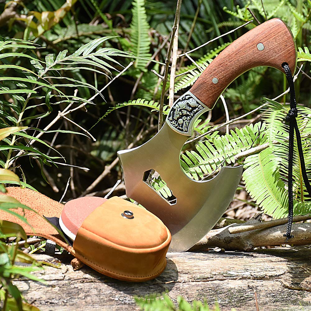 NedFoss Dual Grit Axe Sharpener Tool with Leather Sheath - Multi-Purpose Whetstone for Hatchets, Knives & Tools - 2-Sided Sharpening Puck (Red) - Perfect for Camping, Hunting & Outdoor Survival Gear