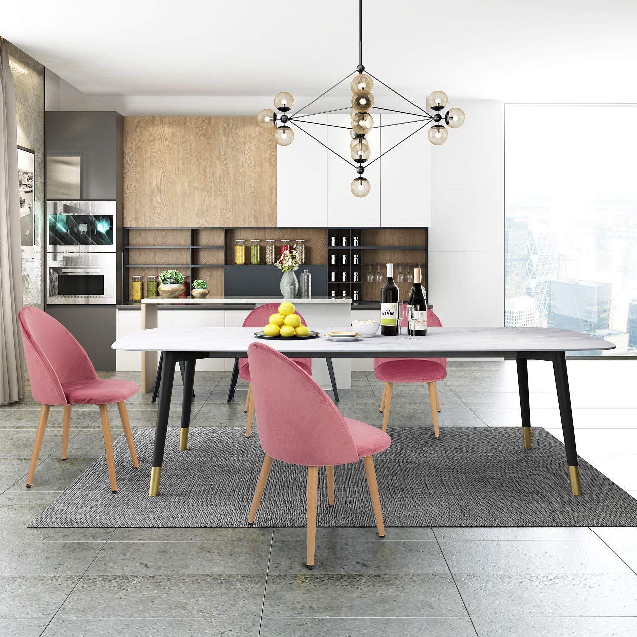 4-Piece Fabric Dining Chair Set with Wooden & Metal Legs - Comfortable Kitchen, Living Room, Lounge Chairs for Dining & Bedroom - Soft Pink Home Decor | Perfect for Family Meals, Entertaining Guests & Relaxing