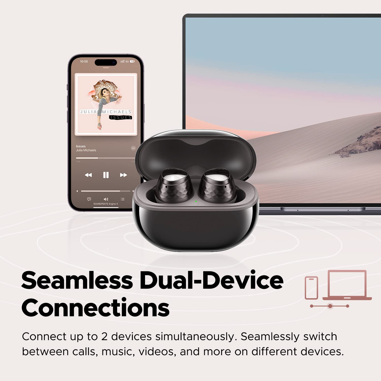 SoundPEATS PearlClip Pro & Engine4 Wireless Earbuds - Bluetooth 5.3 Headphones with ANC, 30H Playtime, IPX5 Waterproof for Gym, Running, Travel & Work