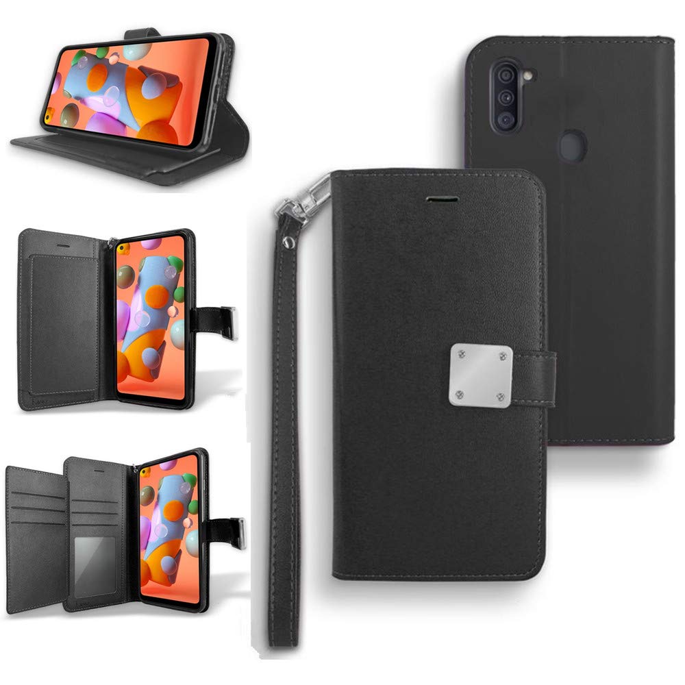 Premium Leather Wallet Case for Samsung Galaxy A11 (A115) - Double Card Slots, RFID Protection, Slim Design - Perfect for Everyday Use, Travel & Business (Black)