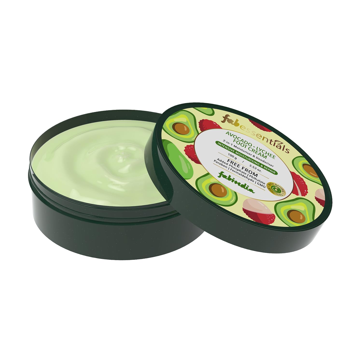 Fabessentials Avocado Lychee Foot Cream with Shea Butter & Jojoba Oil - 2-in-1 Moisturizing & Deodorizing Foot Treatment for Dry Cracked Heels - Intensive Hydration & Repair - 100g - Perfect for Pedicures, After Workout & Overnight Foot Care