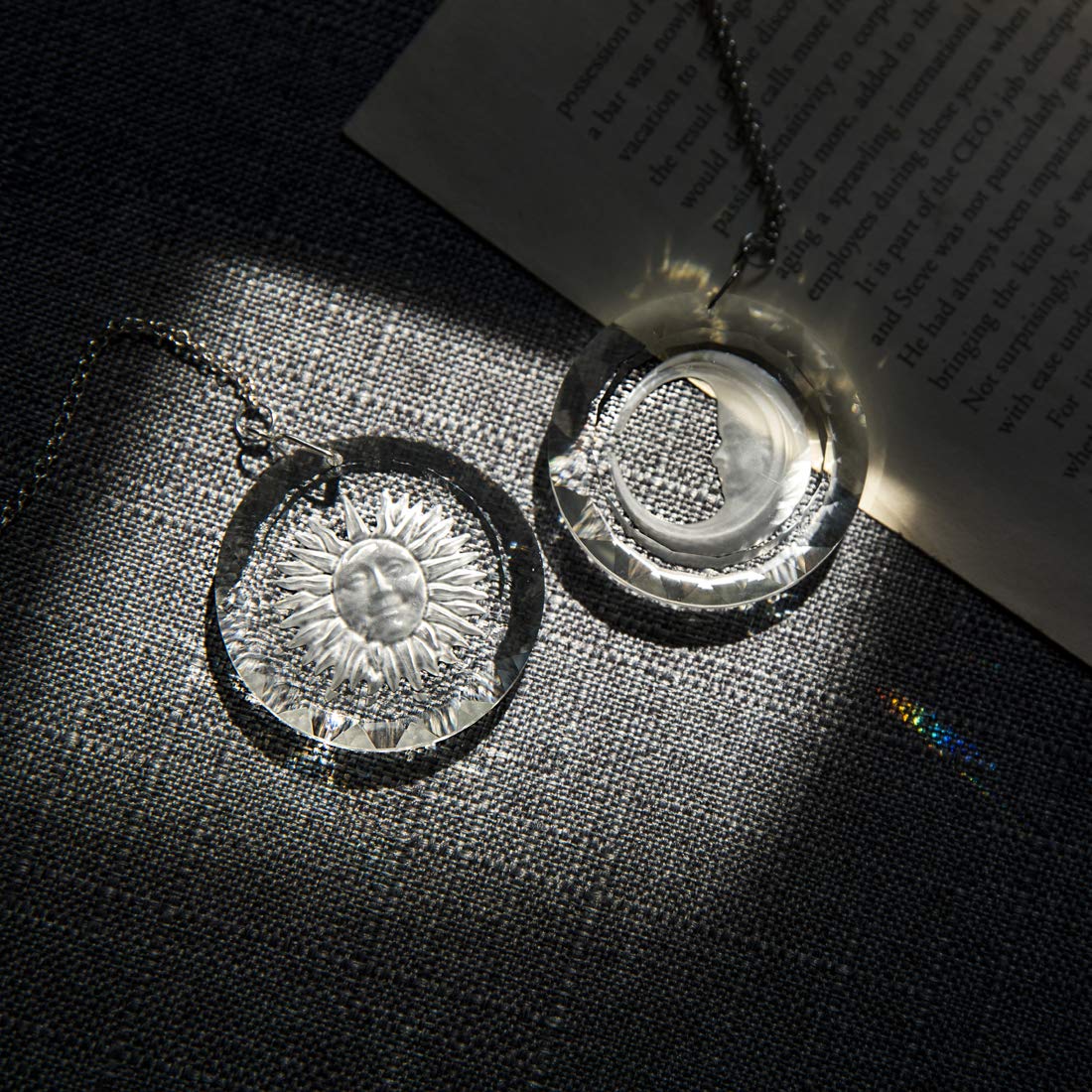 45mm Crystal Suncatcher Round Pendant - Rainbow Maker for Home & Car Decor (Moon & Sun Design) - Perfect for Windows, Gardens, and Windshield Decoration