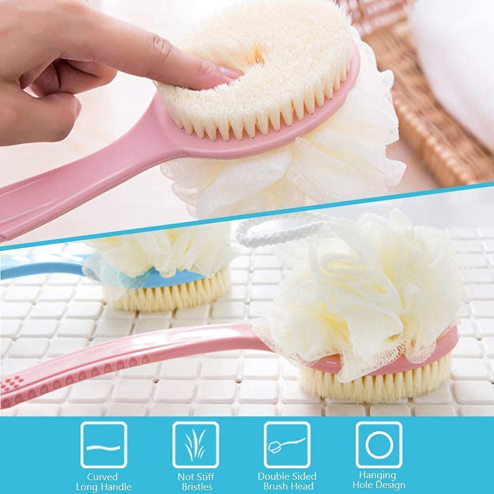 DIYASHI® 2-in-1 Back Bath Brush with Bristles & Loofah Scrubber - Long Curved Handle for Exfoliating & Massage - Multi Color - Perfect for Shower, Spa & Deep Cleaning