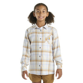 Youth Girls Long Sleeve Flannel Shirt with Pocket - Soft & Cozy Fresh Lavender Plaid - Perfect for School, Outdoor Activities & Casual Wear