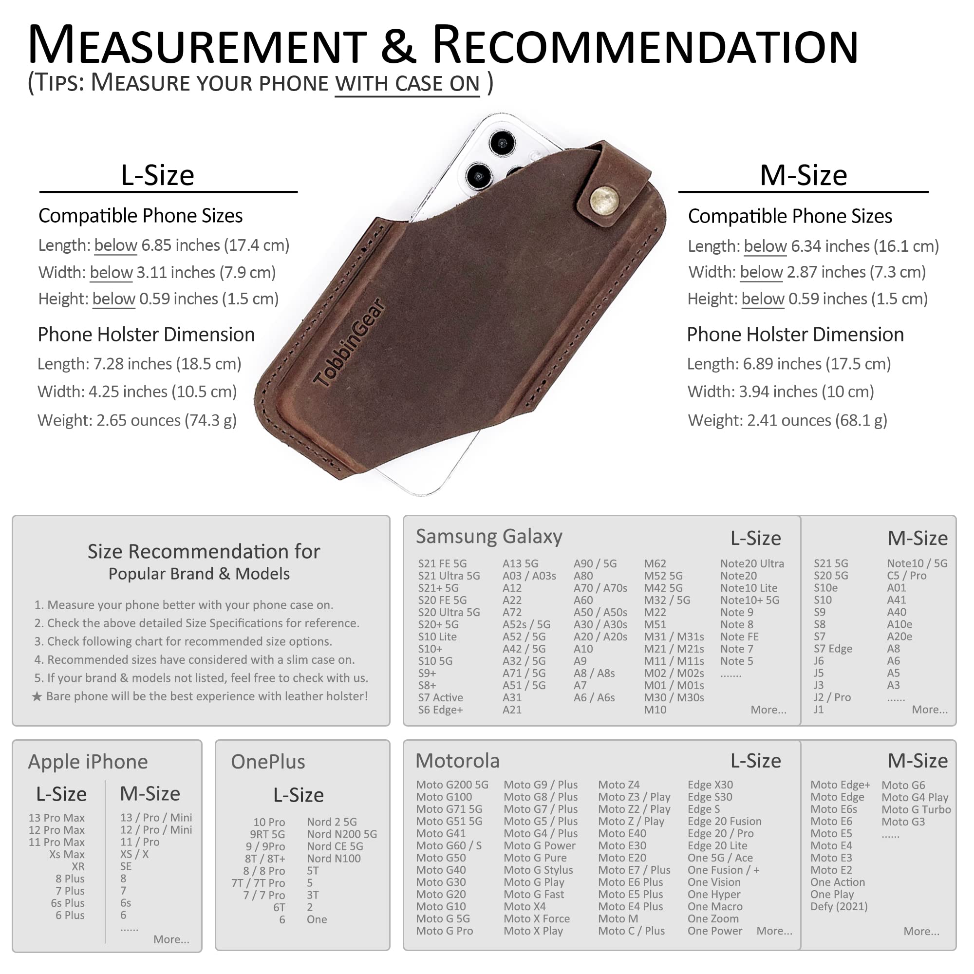 TobbinGear Leather Cell Phone Holster with Belt Clip - Universal Leather Phone Pouch for iPhone & Android - Dark Brown Medium Size - Perfect for Work, Hiking & Outdoor Activities
