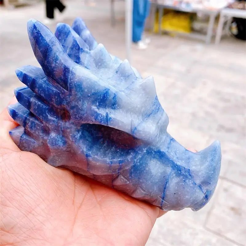 13CM Natural Blue Aventurine Crystal Carved Dragon Skull Statue - Feng Shui Healing Stone, Reiki Energy Decor, Unique Spiritual Gift for Home & Office (1 Piece) - Perfect for Meditation, Yoga Spaces & Crystal Collections