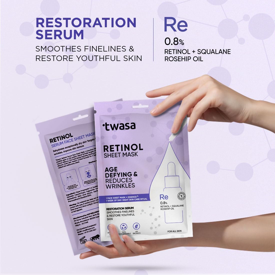 **Twa'sa Retinol Serum Face Sheet Mask - Anti-Aging, Brightening & Hydrating Treatment for Wrinkles, Dark Spots & Uneven Skin Tone | Boosts Collagen for Smoother Skin | Pack of 5 (20ml Each) | Perfect for Nighttime Skincare Routine & Travel Essentials**