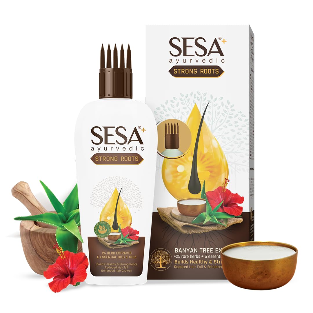 SESA Ayurvedic Strong Roots Hair Oil 200ml - Natural Hair Growth Treatment for Women & Men | Reduces Hair Fall & Strengthens Hair | No Mineral Oil | Perfect for Daily Hair Care & Scalp Massage