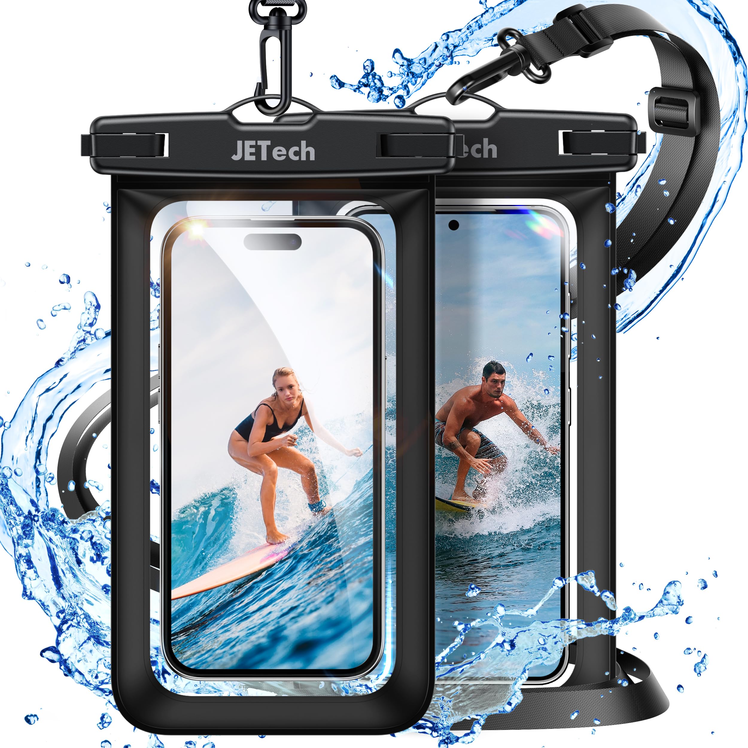 JETech Waterproof Phone Pouch 2 Pack - IPX8 Dry Bag for iPhone 16 15 14 13 Pro Max & Galaxy S24 S23 Ultra (Up to 7.2