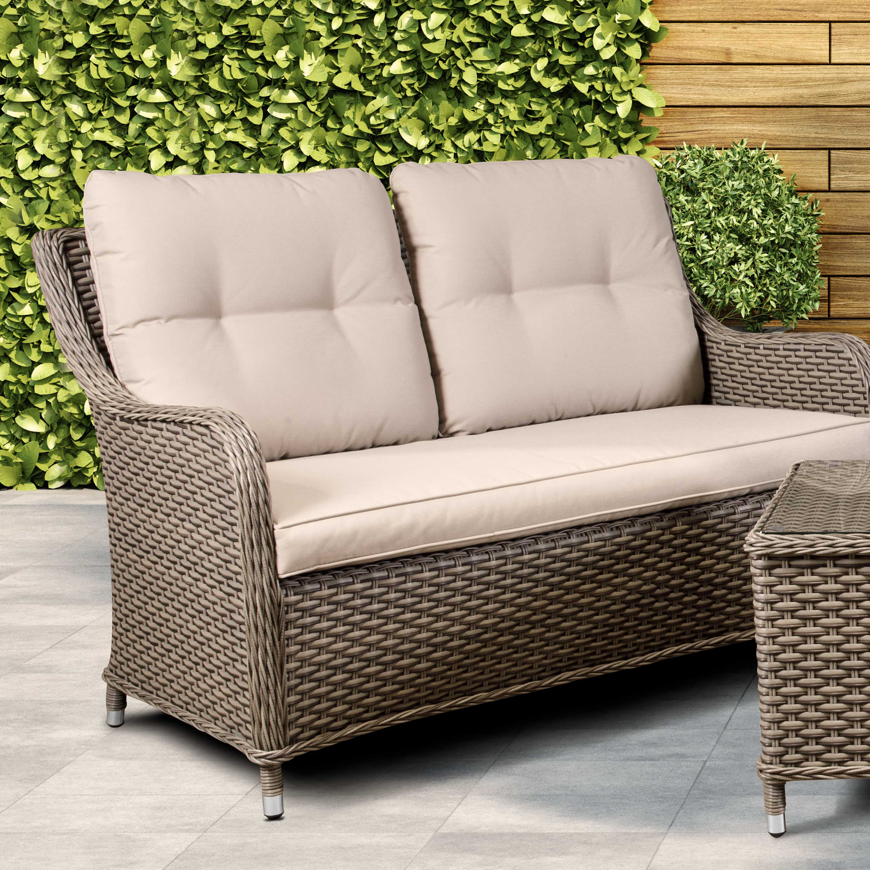 Chester 3-Piece Outdoor Rattan Patio Furniture Set with 2 Double Seater Sofas - Brown Wicker Lounge Set for Garden, Poolside & Backyard Relaxation