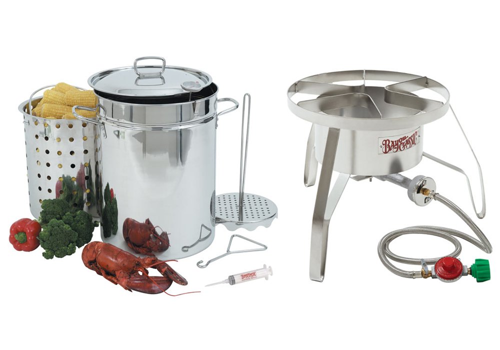 Bayou Classic 32 Quart Stainless Steel Turkey Fryer Kit with High Pressure Patio Stove & Windscreen - Perfect for Outdoor Cooking, Backyard BBQs, and Holiday Turkey Frying