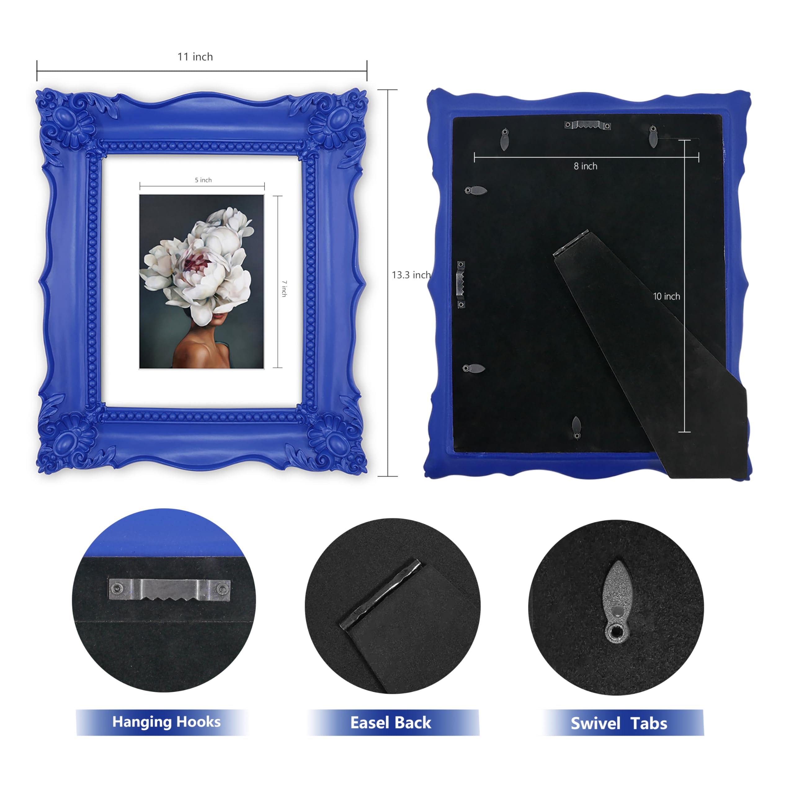 SIMON'S SHOP Baroque Style 8x10 Picture Frame - Elegant Blue Photo Frame for Wall Display, Home Decor & Gift Giving | Perfect for Weddings, Graduations & Family Portraits