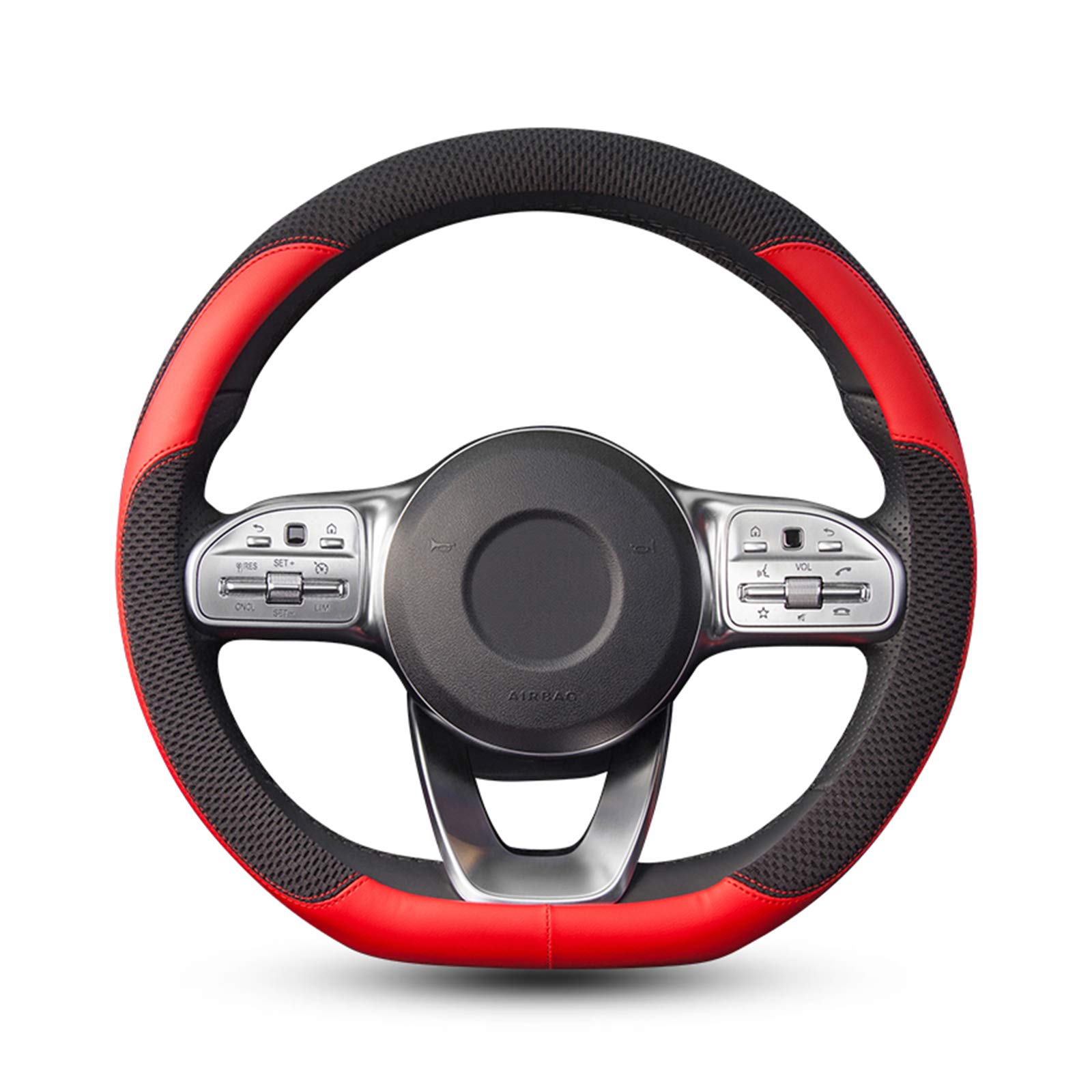 Ergocar D-Shaped Sport Steering Wheel Cover - Non-Slip Microfiber Leather with Breathable Polyester - Universal Fit for 38cm/15