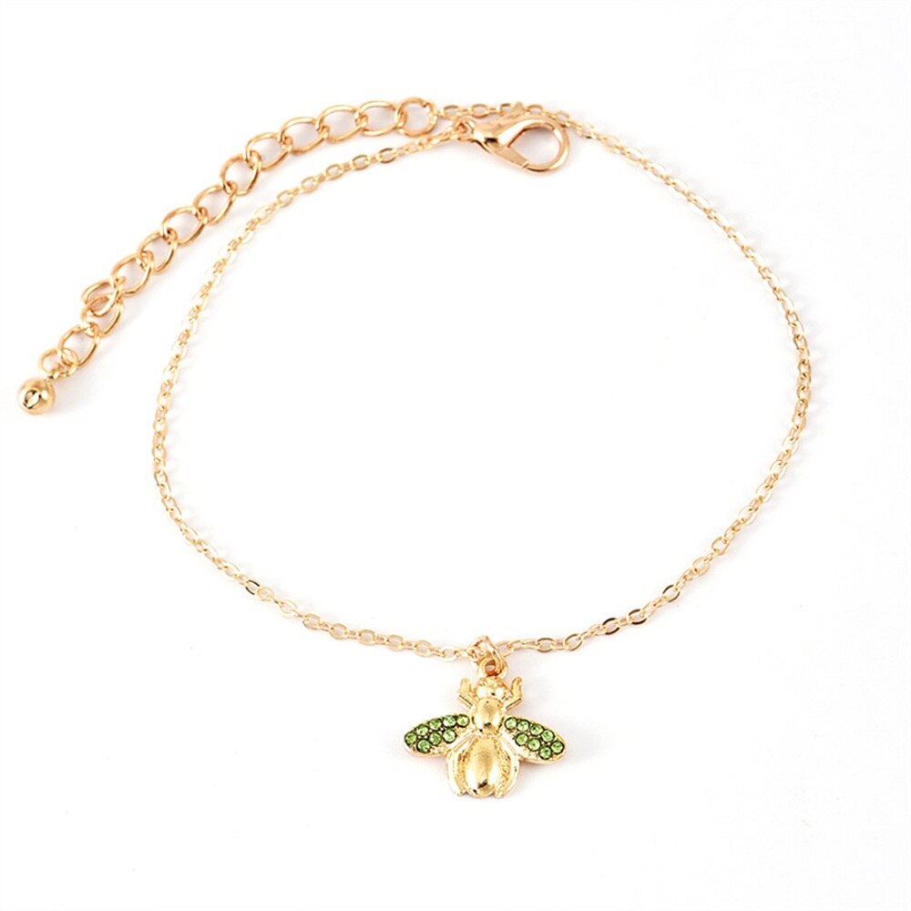 Elegant Women's Beach Anklet with Shell Weave & Diamond Bee Pendant - Multi-Layer Foot Jewelry for Summer Vacations, Pool Parties & Boho Fashion