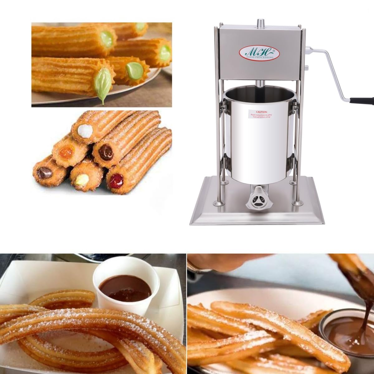 10L Stainless Steel Churro Maker Machine - Professional Manual Hand Crank Vertical Design for Restaurants, Bakeries & Home Use - Perfect for Making Crispy Churros, Donuts & Fried Pastries