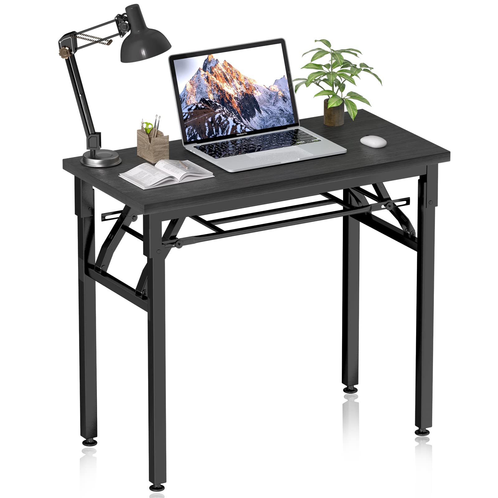 YJHome Folding Computer Desk - Portable Small Writing Work Desk for Home Office, School & Bedroom - No Assembly Required Space Saving Design - Perfect for Apartments, Dorms & Small Spaces (Black)