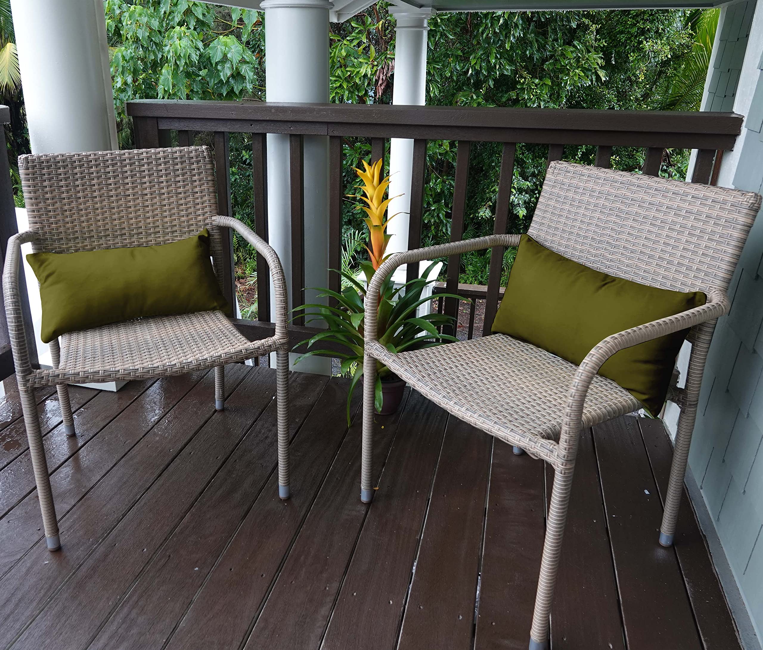 Waterproof Indoor Outdoor Lumbar Pillow Set of 2 - All-Weather Polyester Decorative Throw Pillows for Patio Furniture (Olive Green) - Perfect for Sofa, Garden, Deck & Poolside Relaxation