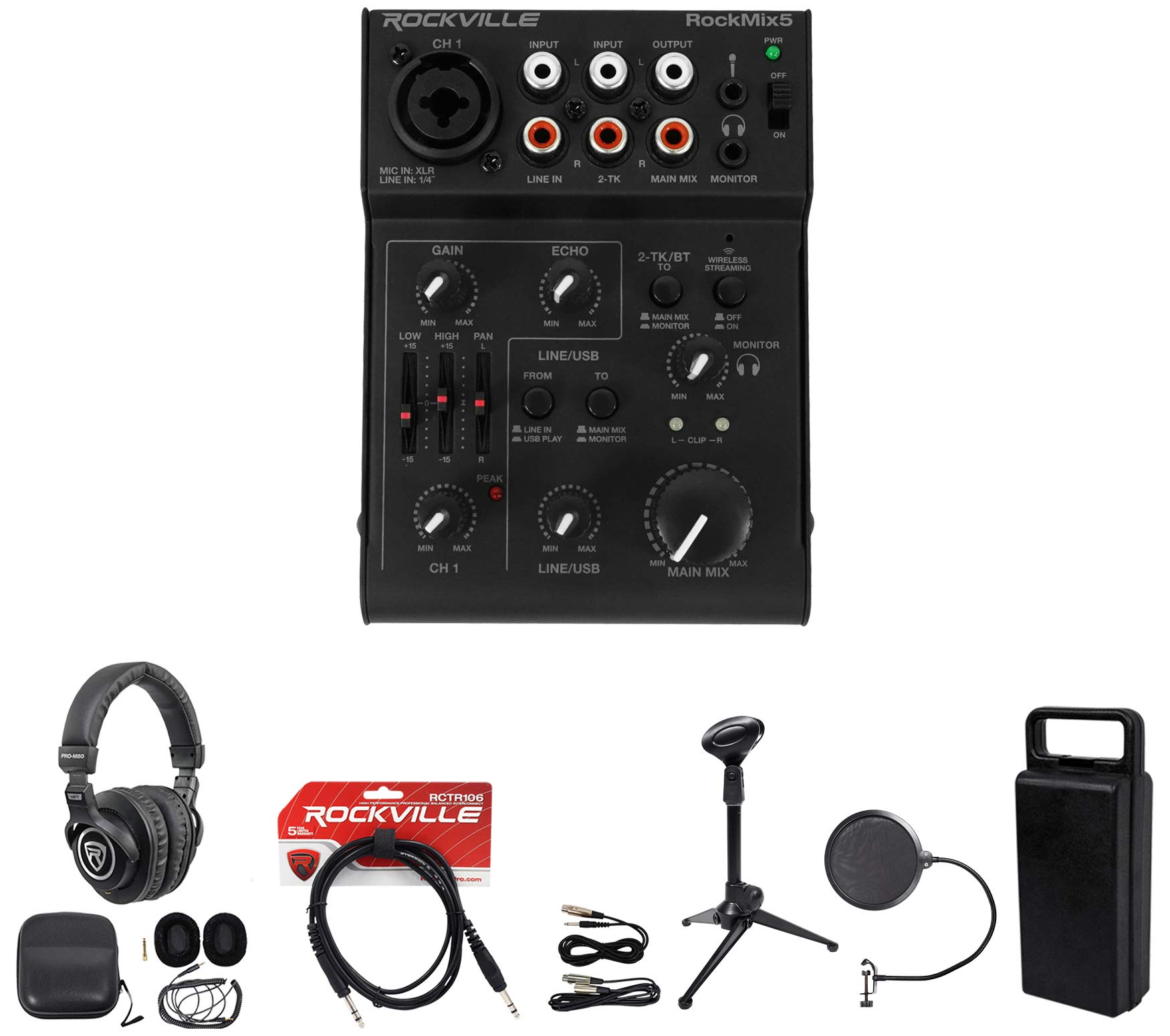 Rockville 1-Person Gaming & Twitch Live Stream Recording Kit - Professional USB Microphone, Adjustable Tripod Stand & Noise-Canceling Headphones - Perfect for Gamers, Streamers & Content Creators