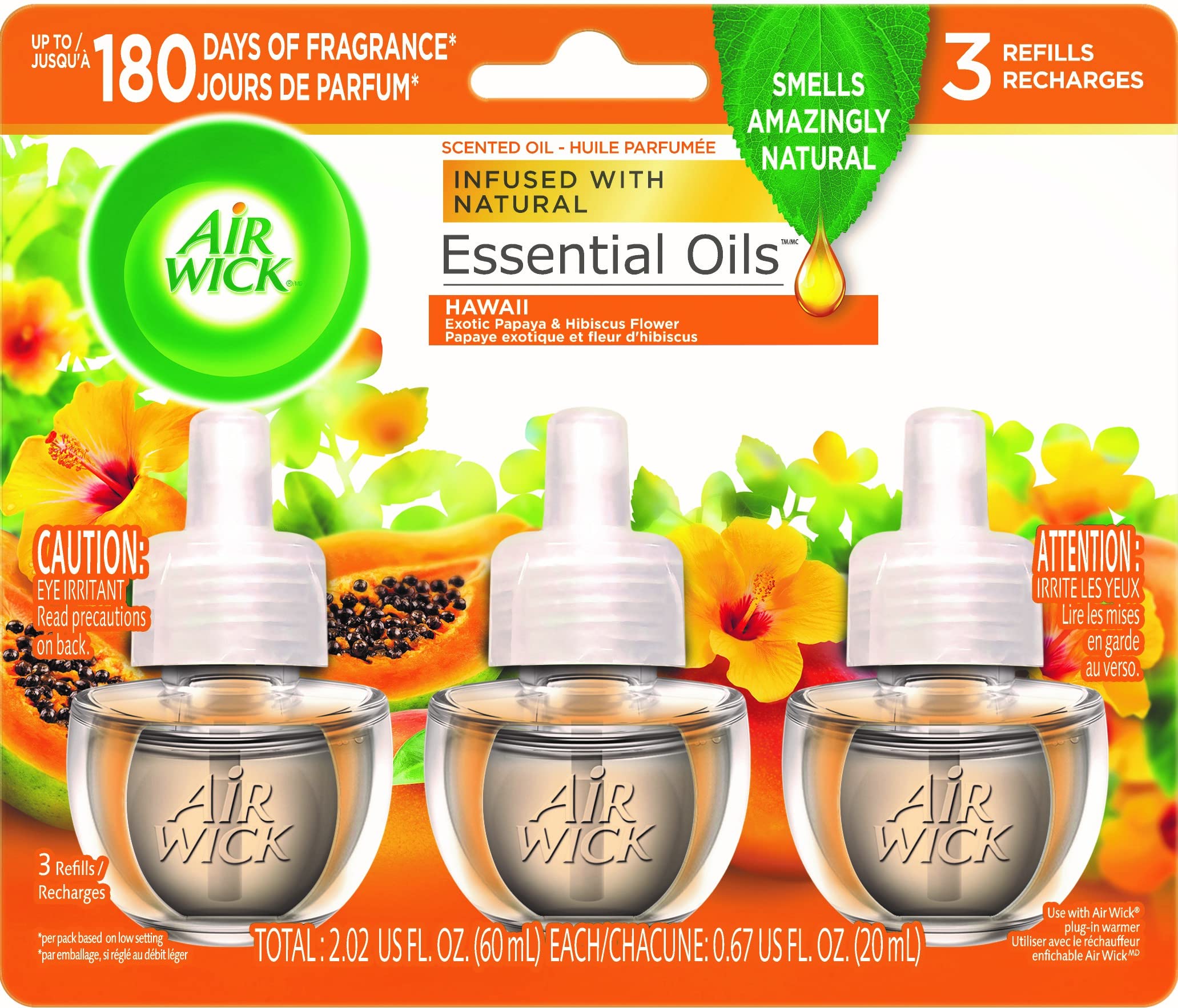 Air Wick Scented Oil Refills - Hawaii Tropical Sunset Fragrance (3 Pack, 0.67 Oz Each) | Long-Lasting Air Freshener for Home, Office & Bathroom | Eliminates Odors & Creates Tropical Ambiance