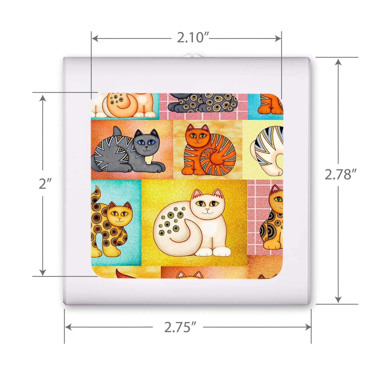 Dimmable LED Night Light with Auto On/Off Sensor - Adjustable Brightness Warm White for Bathroom, Hallway, Nursery & Bedrooms - Cat Collage Design by Dan Morris - Perfect for Nighttime Safety & Comfort