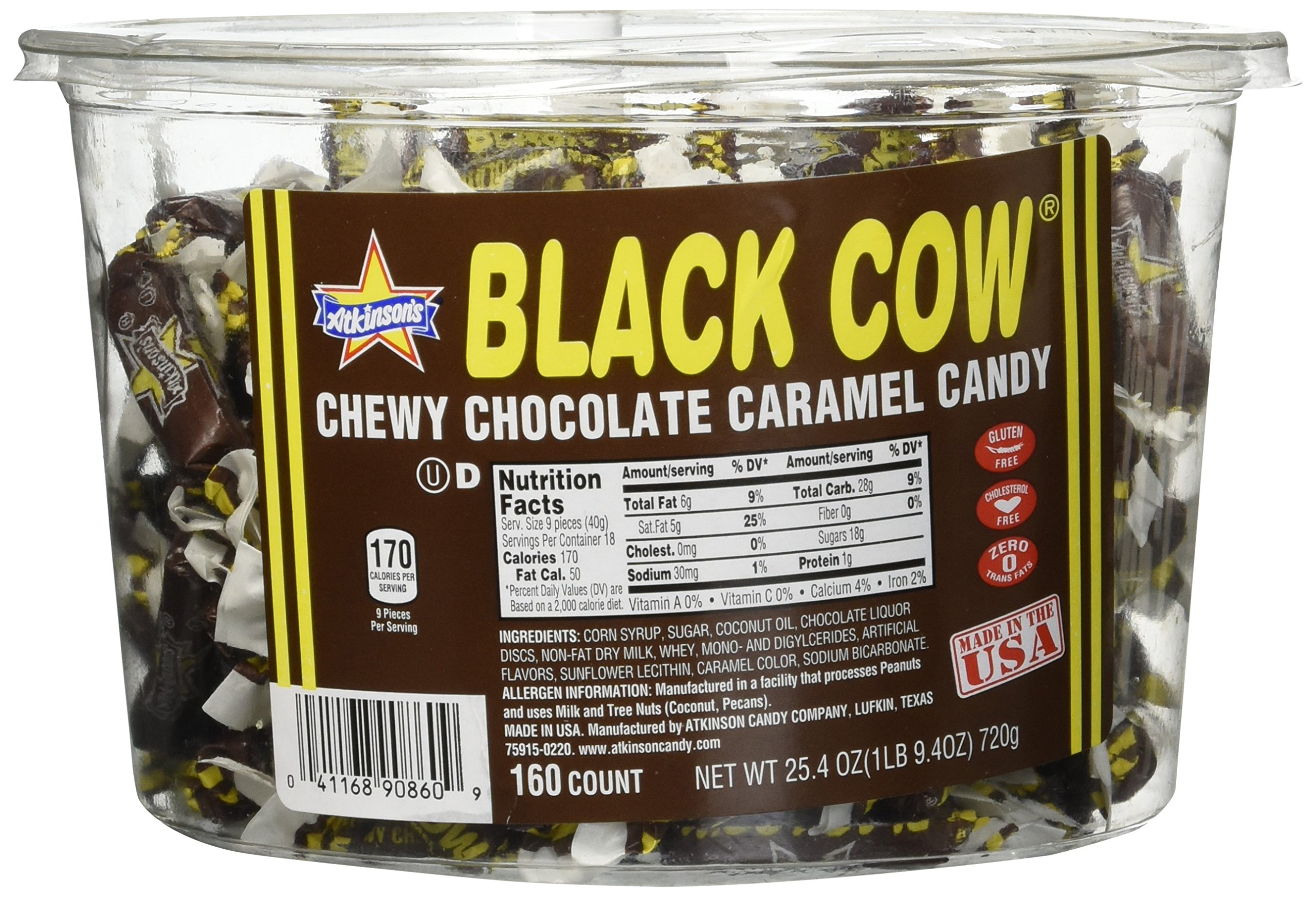 Delicious Black Cow Chewy Chocolate Caramel Candy - 160 Count Bulk Tub | Old-Fashioned Soft Caramels for Parties, Halloween Treats & Office Snacks