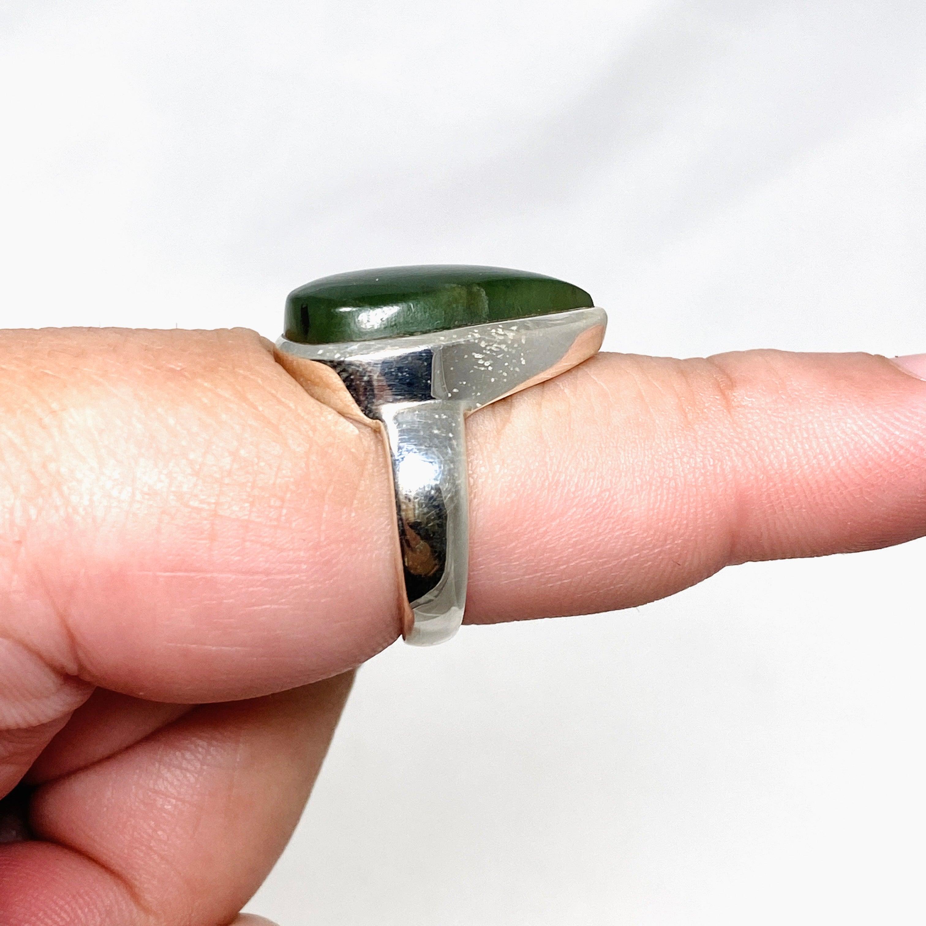Natural Siberian Jade Nephrite Teardrop Ring - Size 8.5 - Elegant Handmade Jewelry for Women - Perfect for Weddings, Parties & Special Occasions