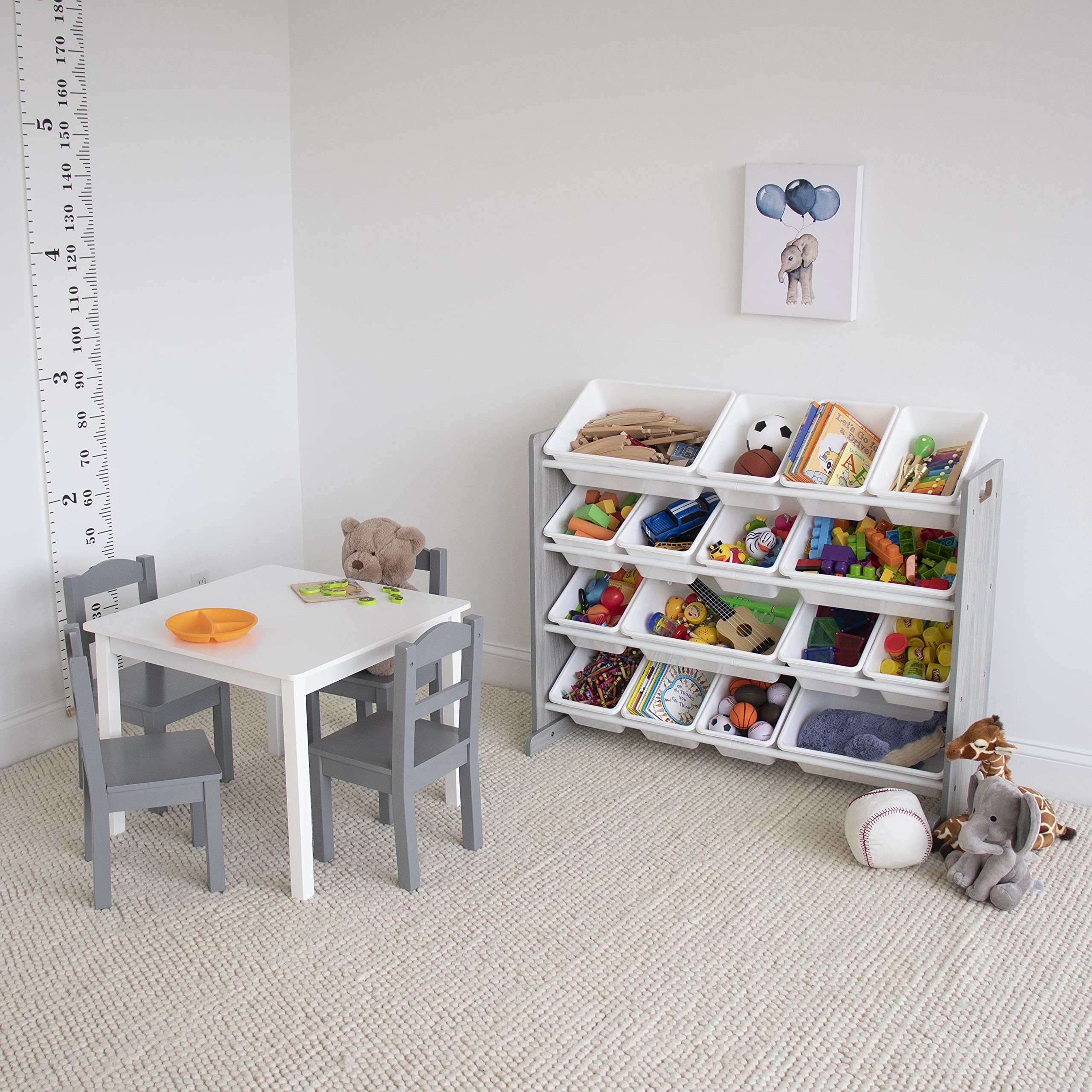 Humble Crew Kids Wooden Table and 4 Chairs Set - White/Grey Toddler Activity Table for Arts, Crafts & Snack Time - Sturdy & Durable Children's Furniture for Playroom, Preschool or Home Learning