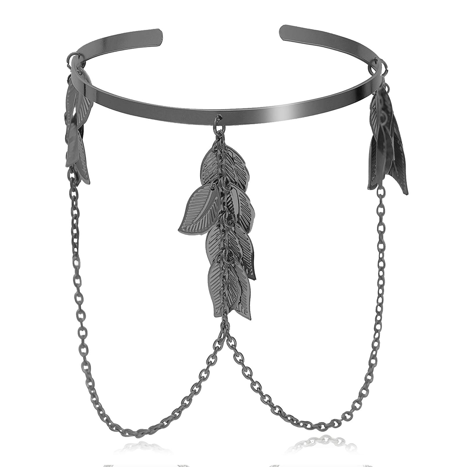 RechicGu Roman Greek Leaf Feather Chain Tassel Bracelet Armband - Elegant Boho Arm Cuff for Women, Perfect for Festival, Wedding & Vintage Style Outfits