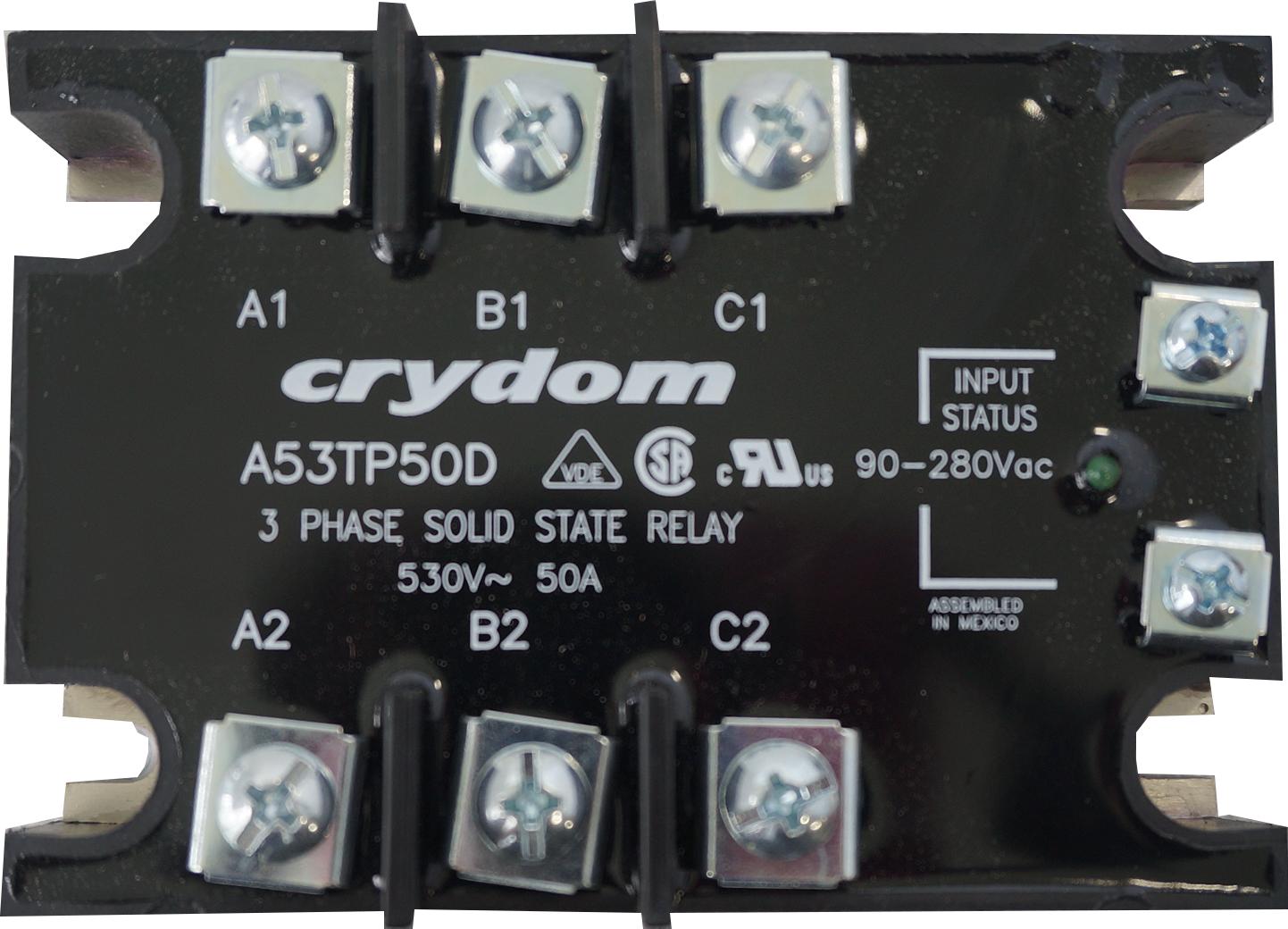 3 Phase Solid State Relay A53TP50D - 90-280VAC Control, 50A 48-530VAC Load - Perfect for Industrial Automation, HVAC Systems & Motor Control Applications