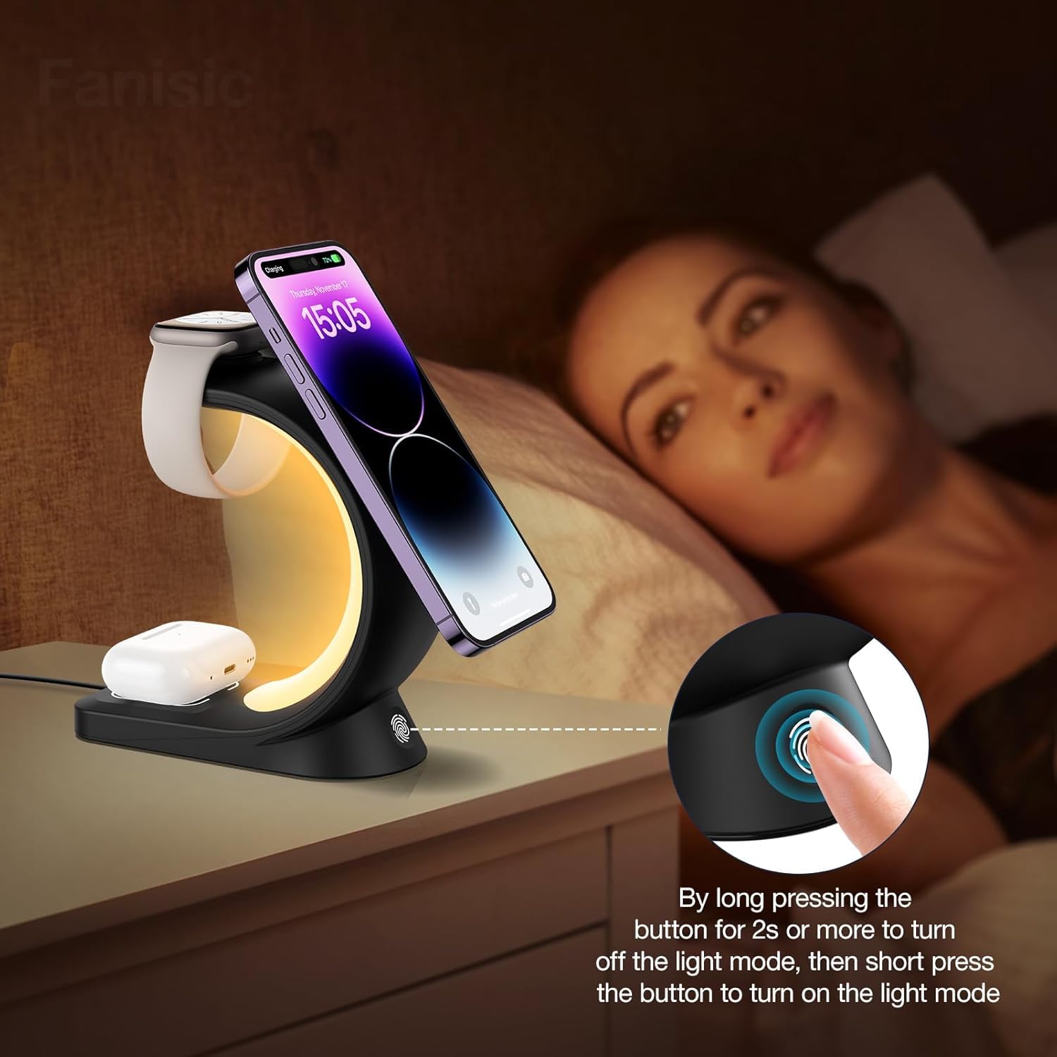 4-in-1 Magnetic Wireless Charging Station - Fast Charger Stand for iPhone 16/15/14/13/12 Series (Pro/Max), Apple Watch 2-9 & AirPods with RGB LED Night Light | Multi-Device Charging Dock for Bedroom, Office & Travel