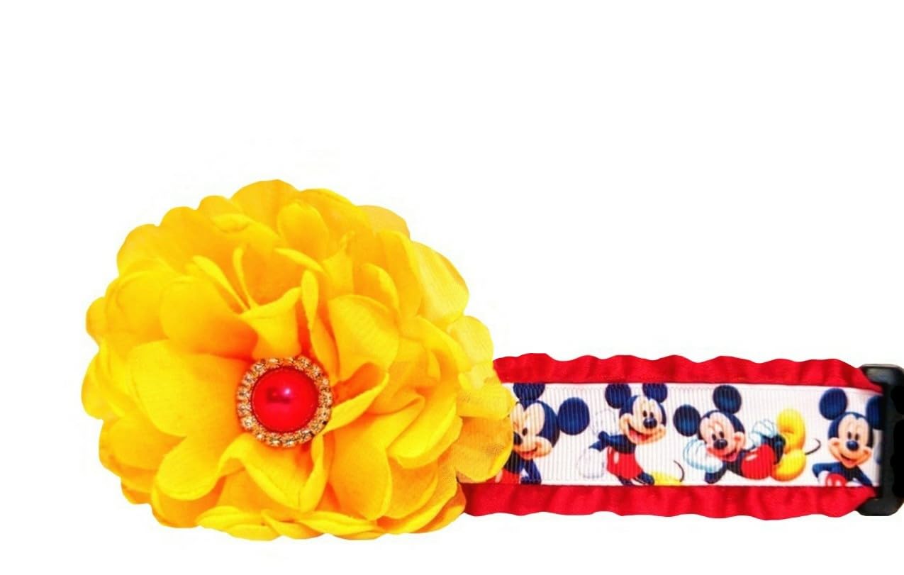 Mickey Mouse Pet Dog Collar - Adjustable Nylon Puppy Collar with D-Ring for Leash - Perfect for Small Medium Dogs, Costume Parties & Disney Themed Events