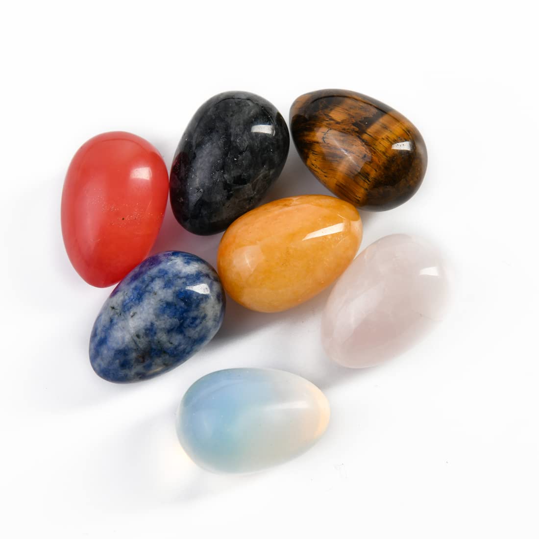 YGLINE 7Pcs Crystal Egg Polished Gemstone Figurines - Natural Healing Stones for Meditation, Home Decor & Gift Giving | Perfect for Yoga Spaces, Office Desk & Feng Shui Display