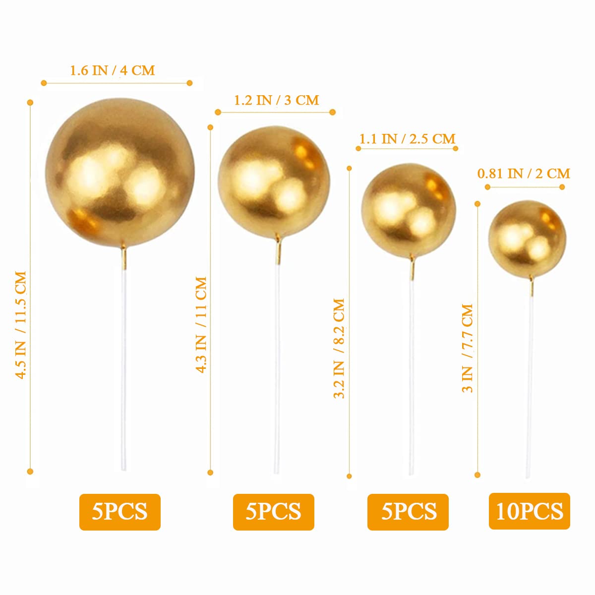 25 Pcs Pearl Foam Ball Cake Toppers - Ball Shaped Cake Insert Decorations for DIY Cupcakes, Birthday Parties, Christmas, Weddings, Anniversaries & Baby Showers | Perfect for Cake Decorating and Sweet Table Displays