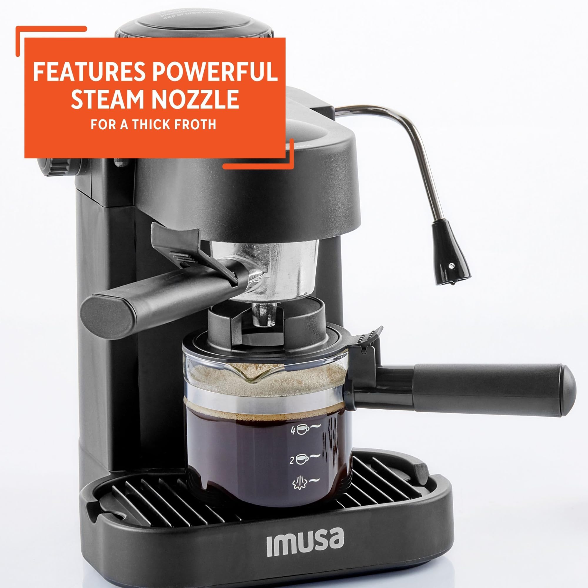 IMUSA USA GAU-18202 4 Cup Espresso & Cappuccino Maker, 120V Black - Perfect for Home Coffee Bars & Office Break Rooms