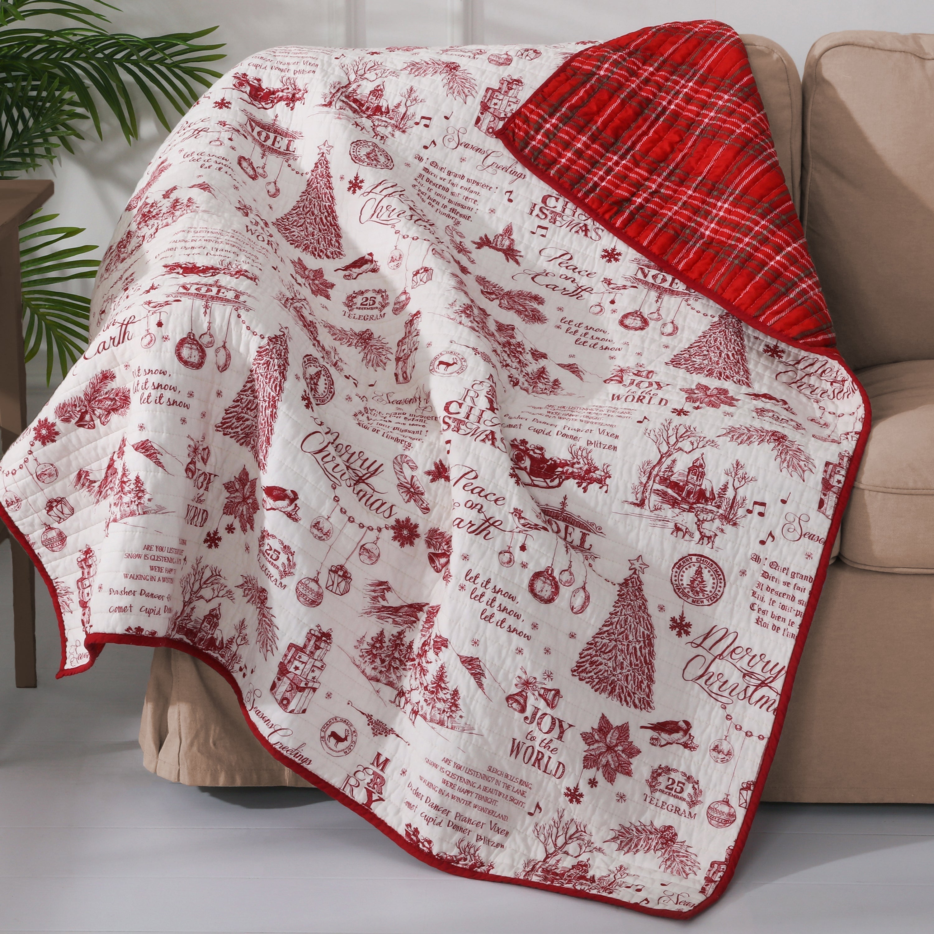 Cozy Yuletide Quilted Throw Blanket - Soft Christmas Holiday Bedspread for Couch, Bed & Winter Decor - Perfect Gift for Family & Friends