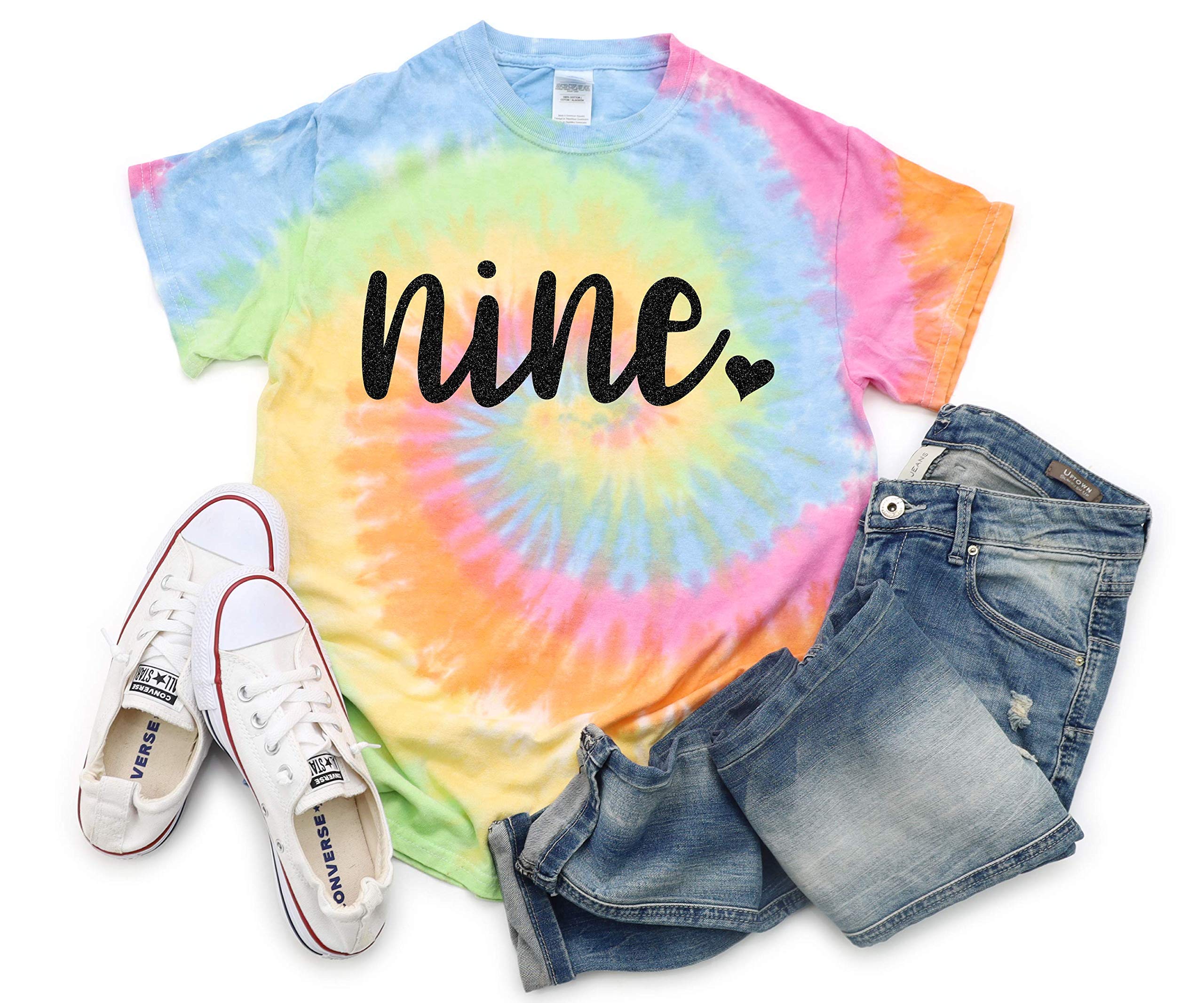 Birthday Girl Tie Dye Shirt with Glitter Vinyl Heart - Bright Black Party Top for Girls - Perfect for Birthday Celebrations, Age Year Shirts & Special Occasions