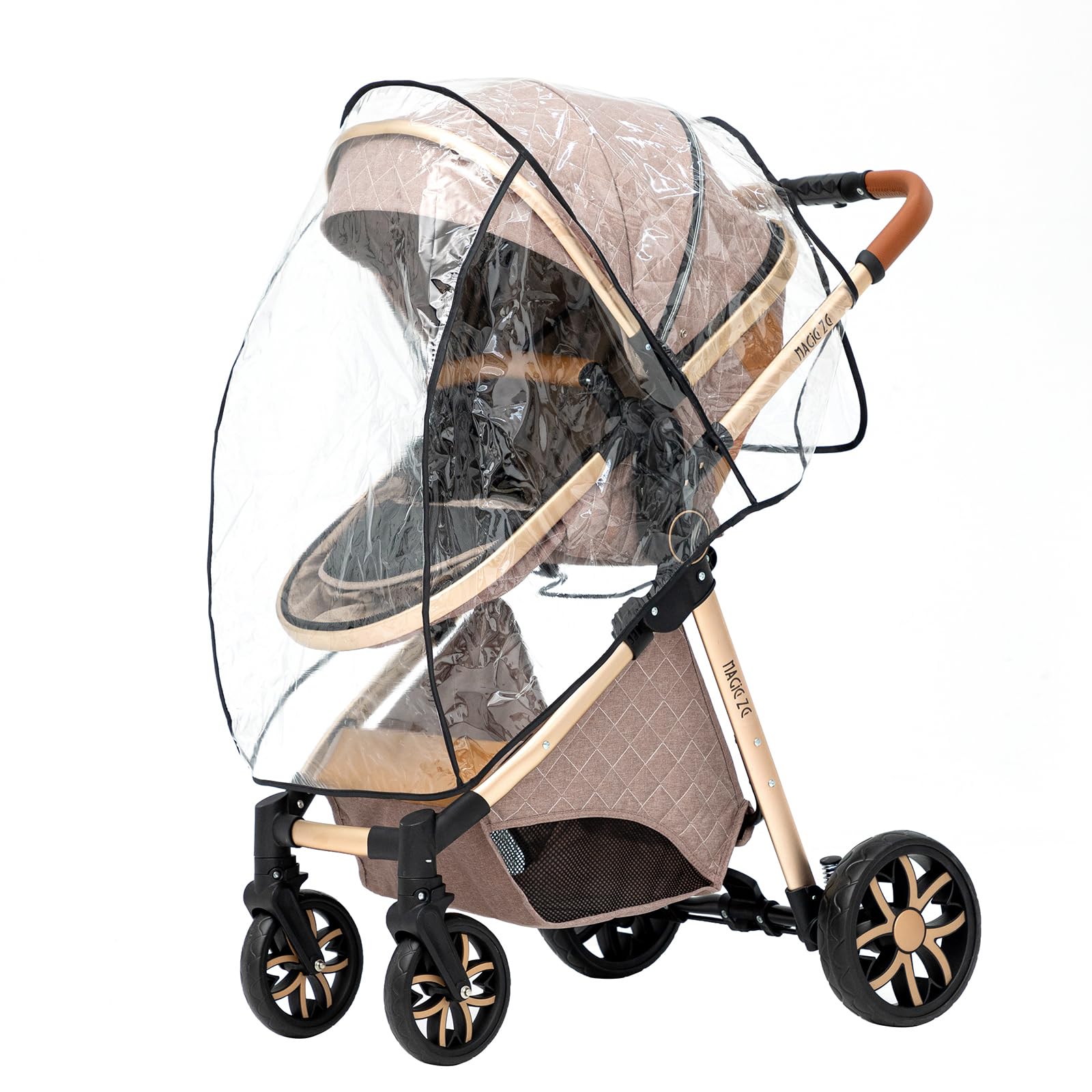 3 in 1 Baby Travel System - Reversible Stroller, Foldable Luxury Pram Buggy for Newborn & Toddler, Portable Pushchair with High Landscape View (MGV9-KHAKI Without Base) - Perfect for Shopping, Travel & Daily Walks