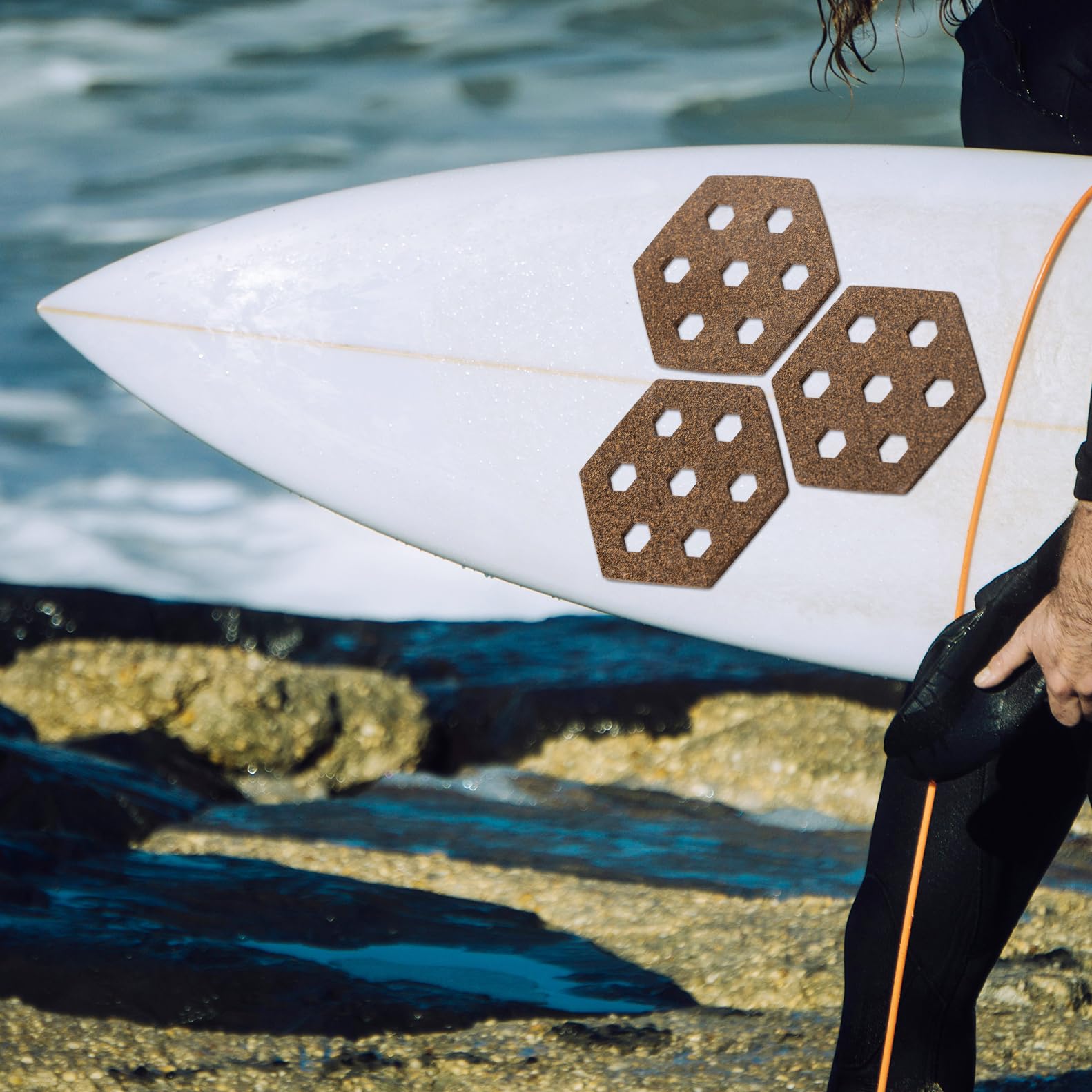 Rokia R Surfboard Traction Pad - 10 Pack Natural Cork Non-Slip Deck Pads with 3M Adhesive - Perfect for Surf, Fish, Longboard, Shortboard & Skimboard - Enhance Grip & Safety for Surfing, Paddleboarding & Water Sports