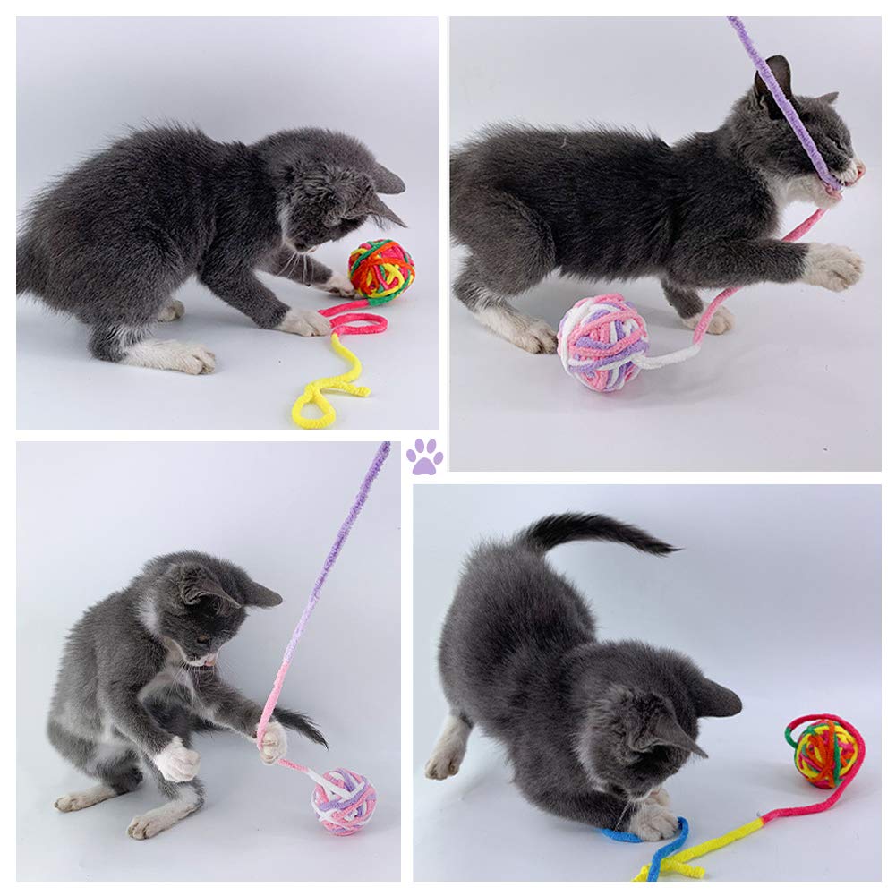 MAIYU Cat Balls - 5 Pack Colorful Yarn Cat Toys with Jingle Bells, Interactive Kitten Play Balls for Indoor Play, Exercise & Mental Stimulation