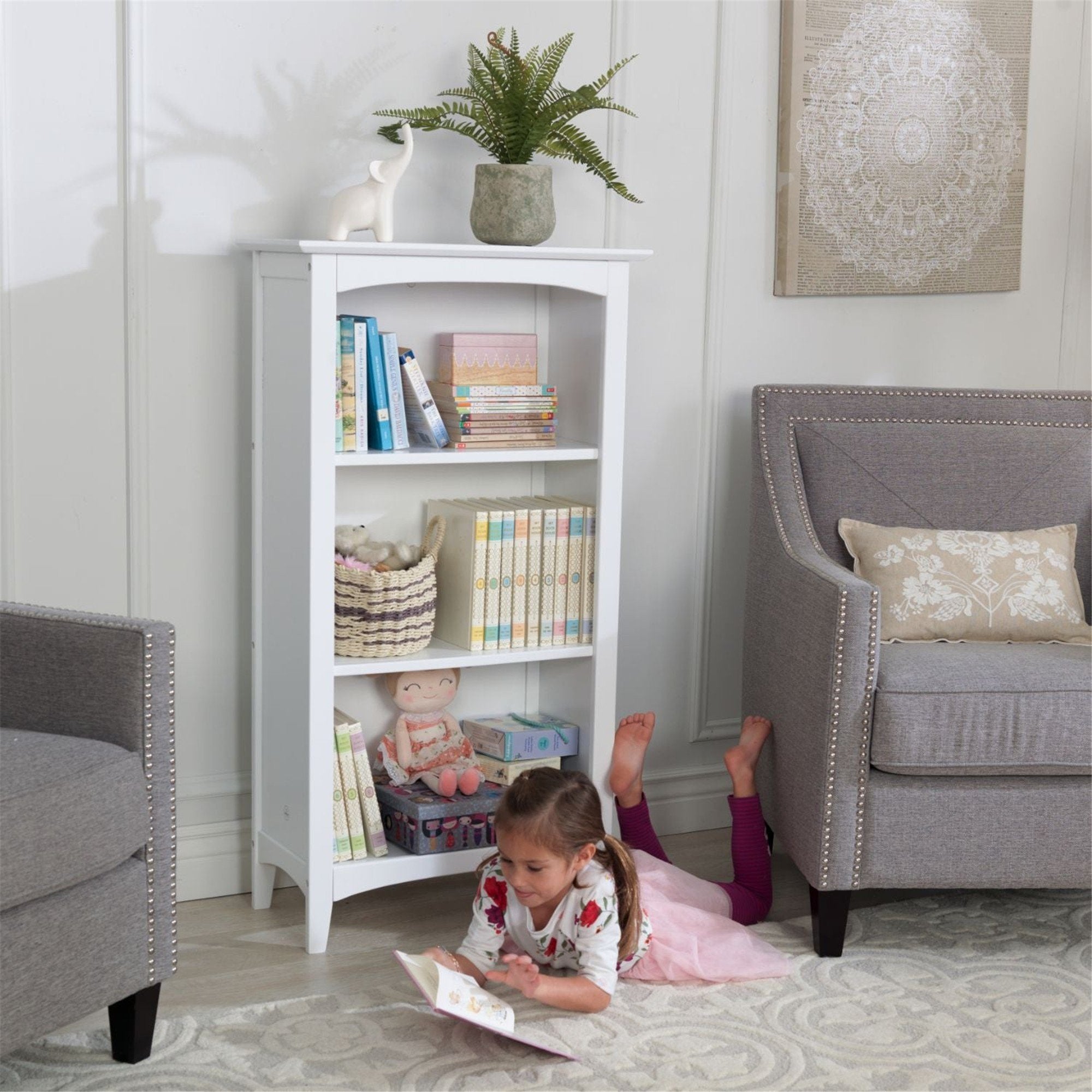 KidKraft Avalon 3-Shelf Bookcase - White Wooden Bookshelf for Kids' Room, Nursery & Playroom Organization | Perfect for Storybooks, Toys & Decor Storage