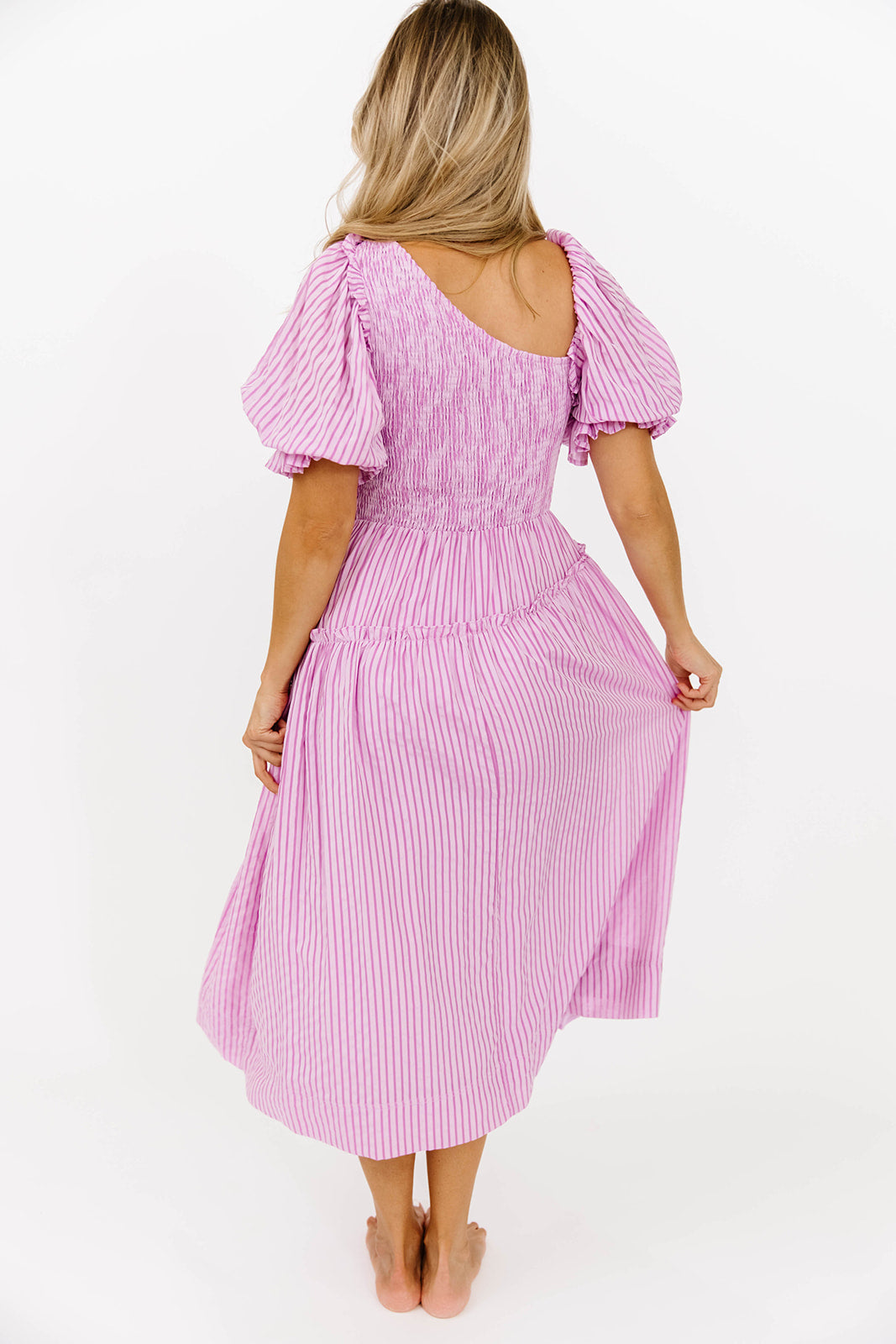 Kaden Women's Asymmetrical Ruffle Midi Dress - Flowy Pink Summer Dress for Casual Outings, Beach Vacations & Date Nights