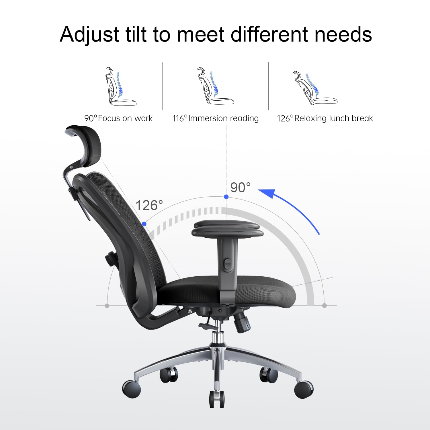 SIHOO M18 Ergonomic Office Chair - Adjustable Headrest & Lumbar Support, High Back Executive Swivel Chair for Home Office, Computer Desk Chair (Pure Black) - Perfect for Long Work Hours & Gaming Sessions